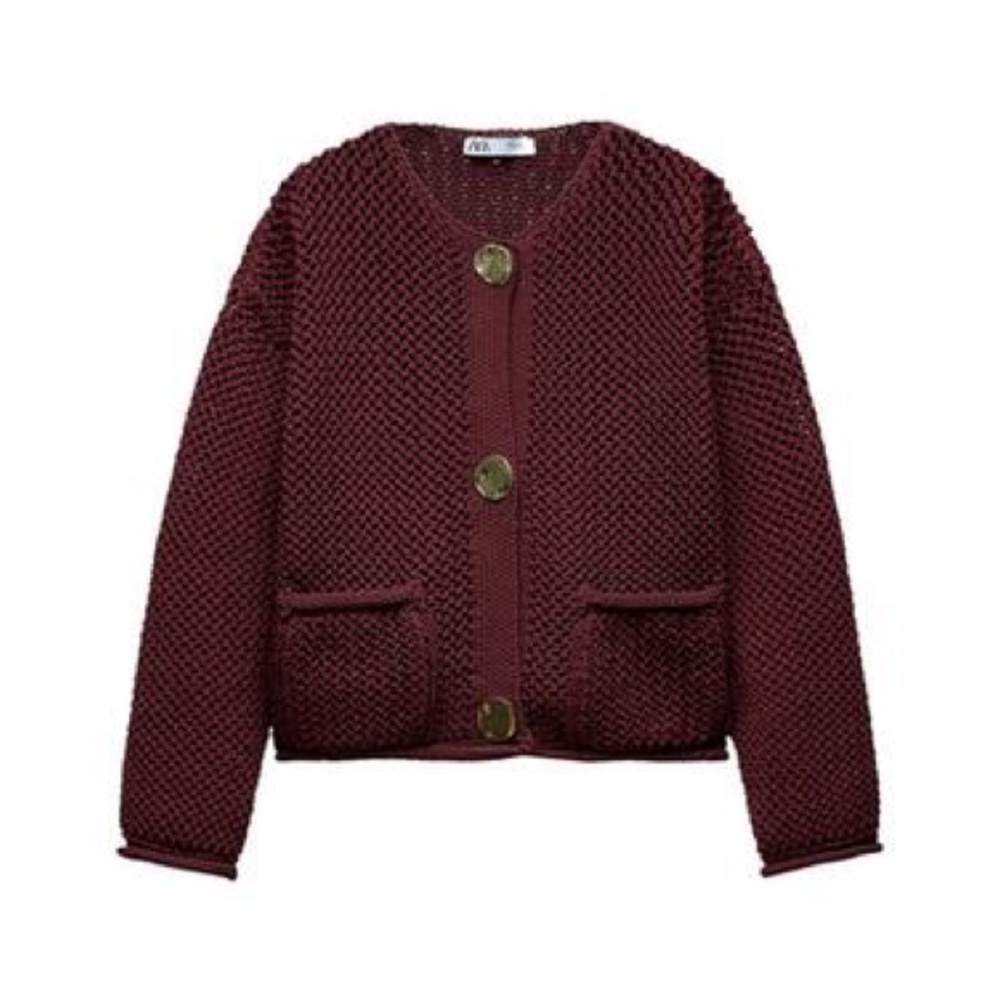 Zara Chunky Knit Cardigan in Deep Burgundy